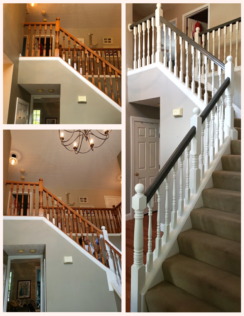 Wooden Banister Makeover: Painted Stair Handrail Before & After Photos