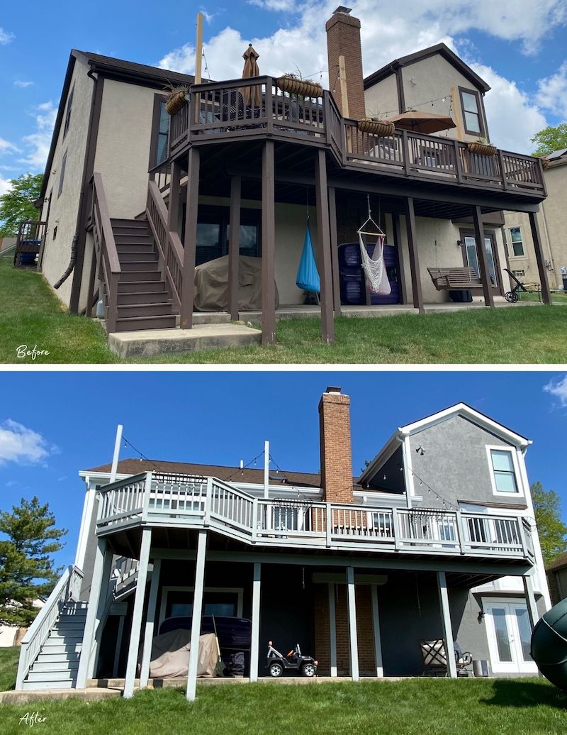 before and after picture of a painted house