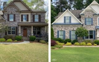 Before and after picture of an exterior house painting project