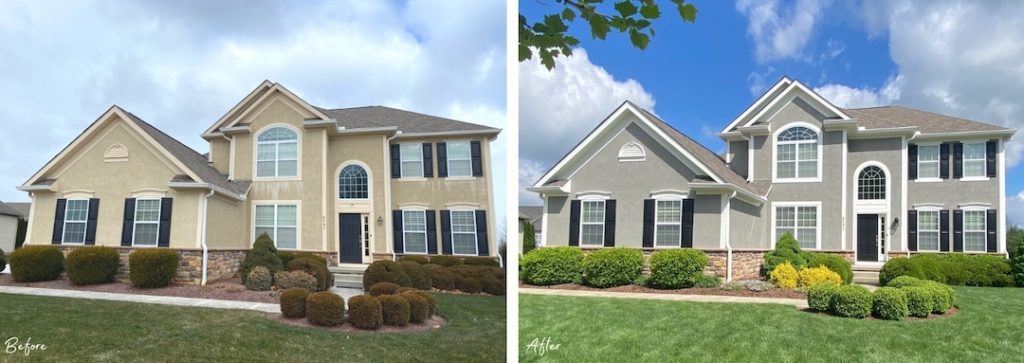 before and after picture of stucco painting