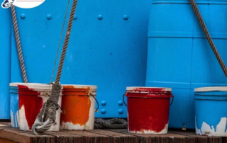 Five paint buckets after a painting project